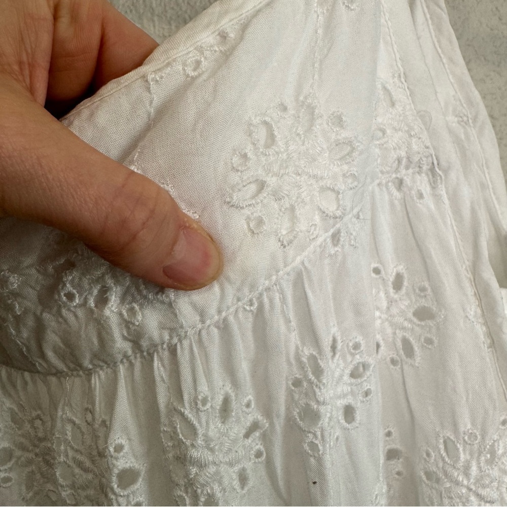 Lucky Brand Womens Large White Eyelet Cottagecore Flowy Dress Boho Coastal - Picture 6 of 10